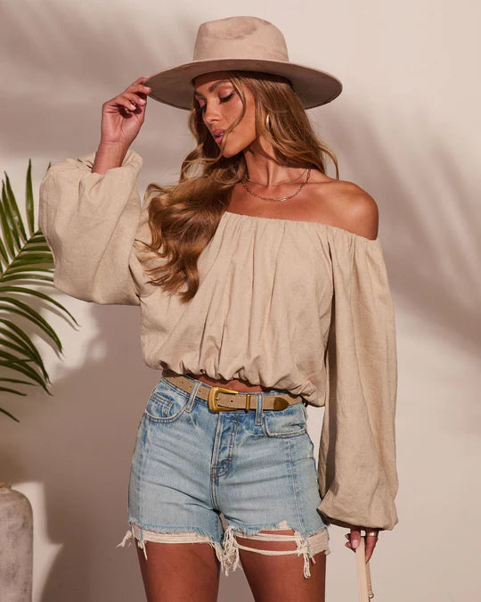 Coastal Notes Linen Blend Crop Top