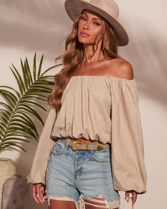 Coastal Notes Linen Blend Crop Top