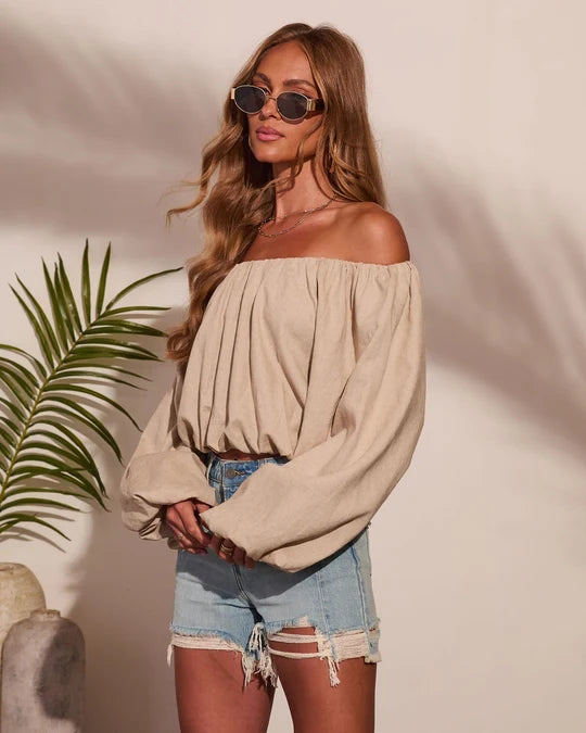 Coastal Notes Linen Blend Crop Top
