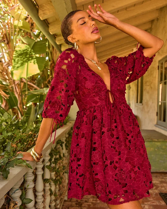 Paulette Floral Crochet Lace Mini Dress