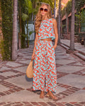 Mood Boost Tropical Print Drawstring Linen Blend Pants