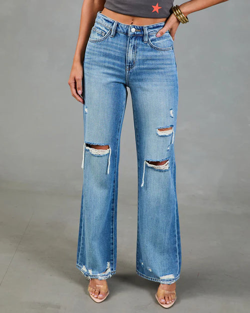 Cassiah Stretch Straight Leg Distressed Jeans