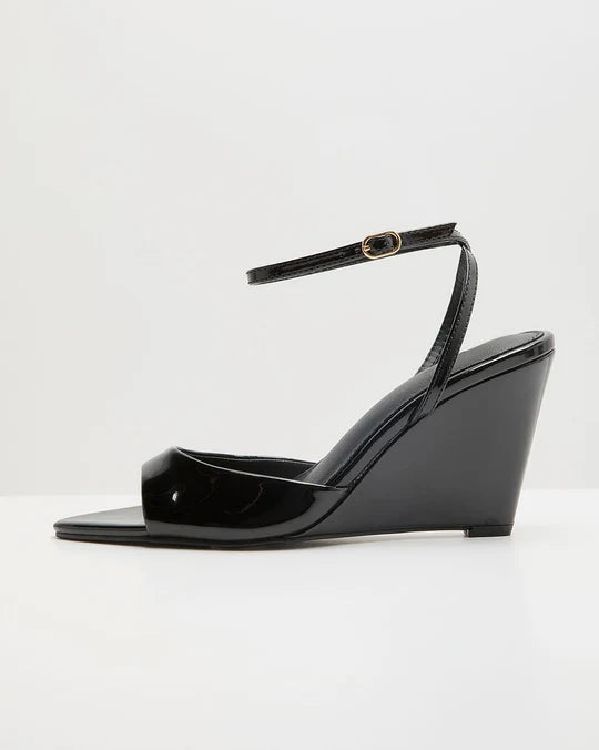 Nicks Patent Faux Leather Open Toe Wedges