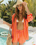 Sun Drunk Contrast Striped Button Down Top