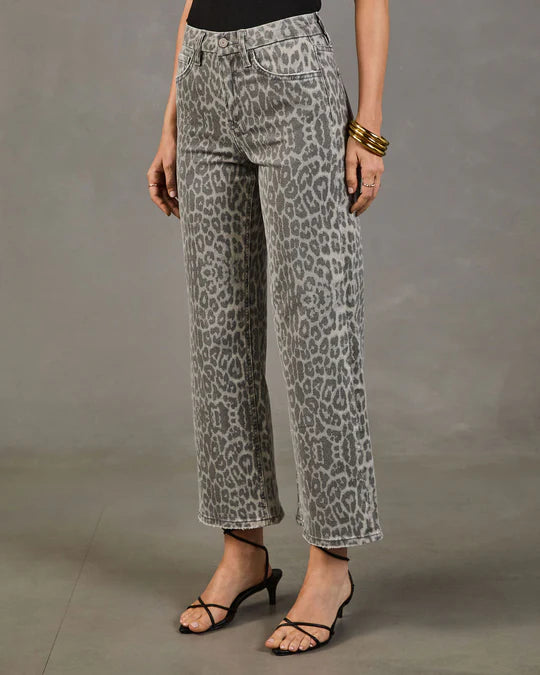 Jonnie Rigid High Rise Wide Leg Animal Print Jeans