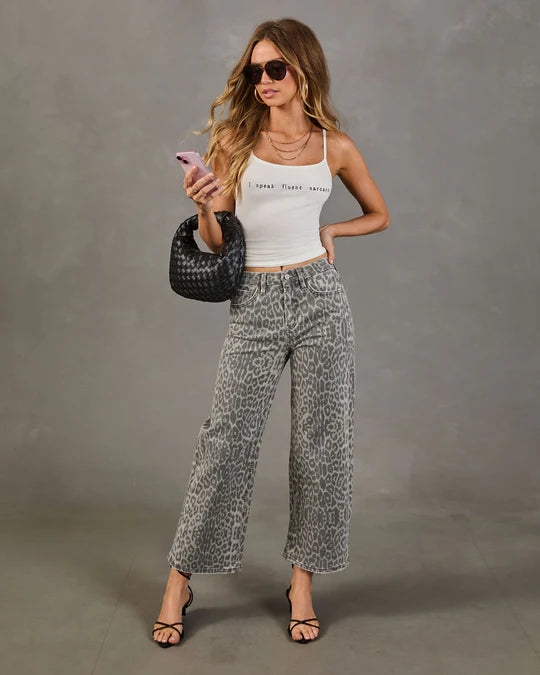 Jonnie Rigid High Rise Wide Leg Animal Print Jeans